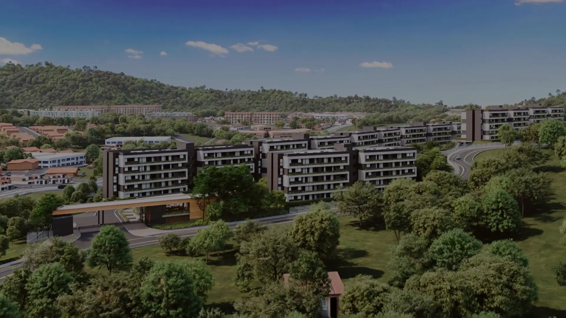 Vista aérea de un desarrollo residencial recorrible en Nubika